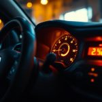 Gros plan d’une Citroën C3 essence dans un garage, avec le tableau de bord allumé et un voyant moteur visible, ambiance automobile éditoriale.